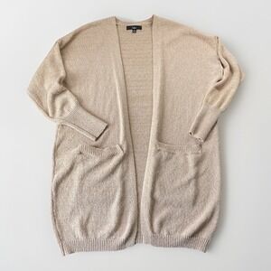 Lulus Open Front Cardigan Womens M Tan Knit Longline Sweater Minimalist Neutral